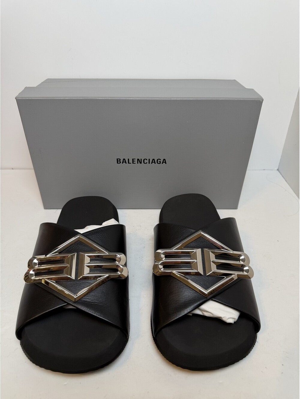 Balenciaga Sunset Flat BB Sandal Black Mens Size 11/44 New